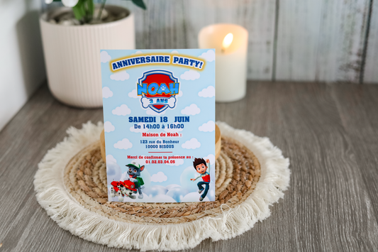Pat’ Patrouille - Carte d’invitation personnalisée – anniversaire enfant