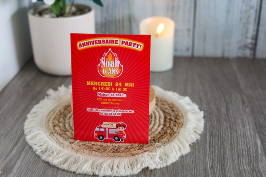 Pompier - Carte d’invitation personnalisée – Anniversaire enfant thème secours
