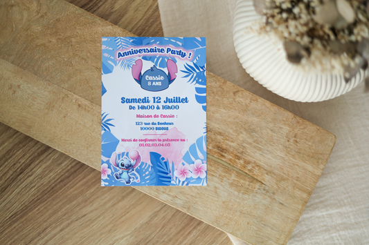 Stitch - Carte d’invitation personnalisée – Anniversaire enfant