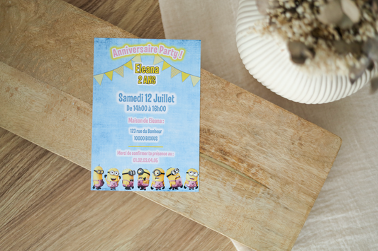 Minions - Carte d’invitation anniversaire personnalisée