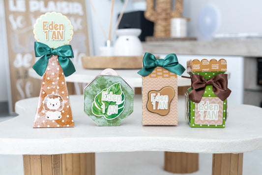 Jungle safari – Lot anniversaire - 16 boîtes personnalisées fête enfant