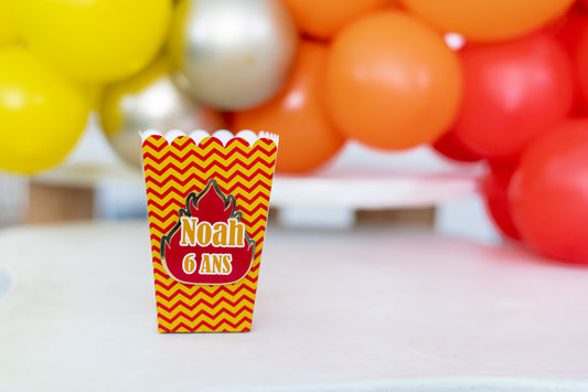Pompier -Boîte popcorn personnalisée – Décoration d’anniversaire enfant